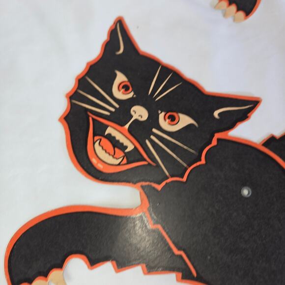 Vintage Beistle Halloween Black Cat Moveable Jointed Die Cut Pair 1960s Decor - Picture 9 of 14